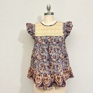 ANTHROPOLOGIE OTHILIA Leonie Embroidered Blouse in Multi Floral Print